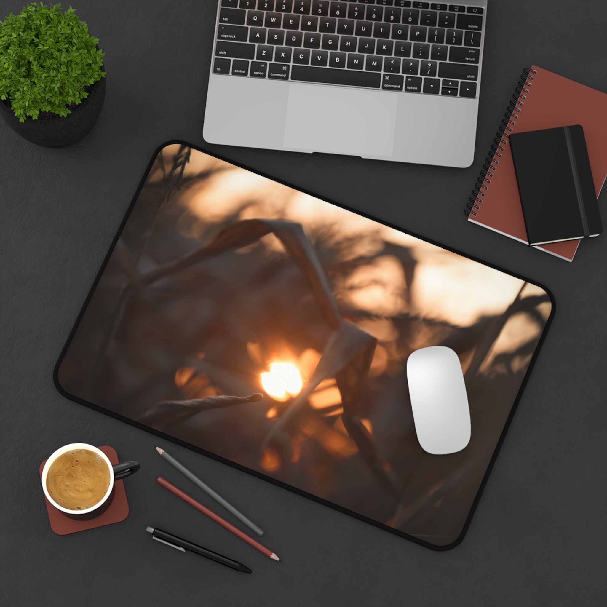 Desk Mat — Golden Sunset Cornfield Mouse Pad (Warm Nature Photo)