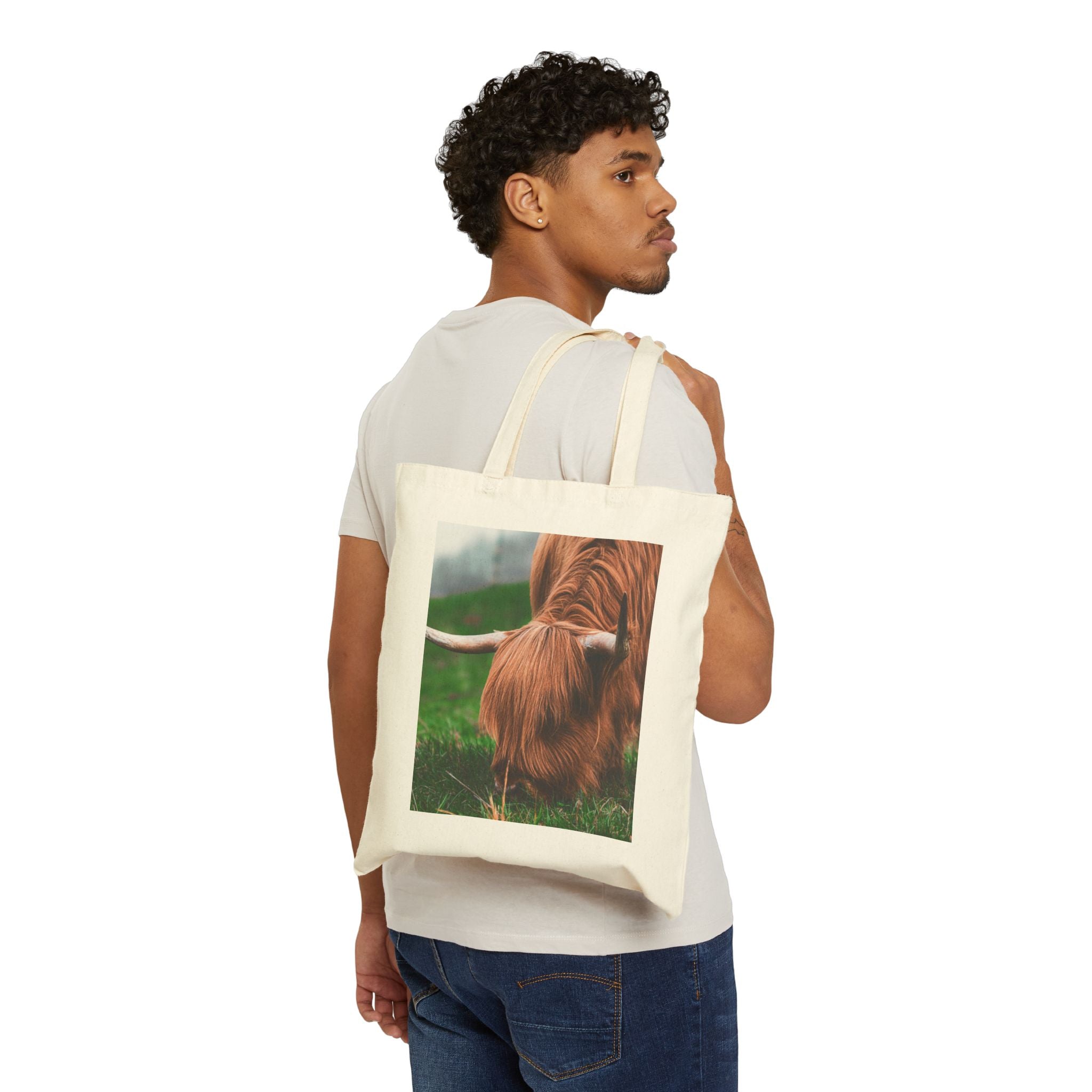 Highland Cow Canvas Tote Bag – Rustic Farm Animal Market Tote