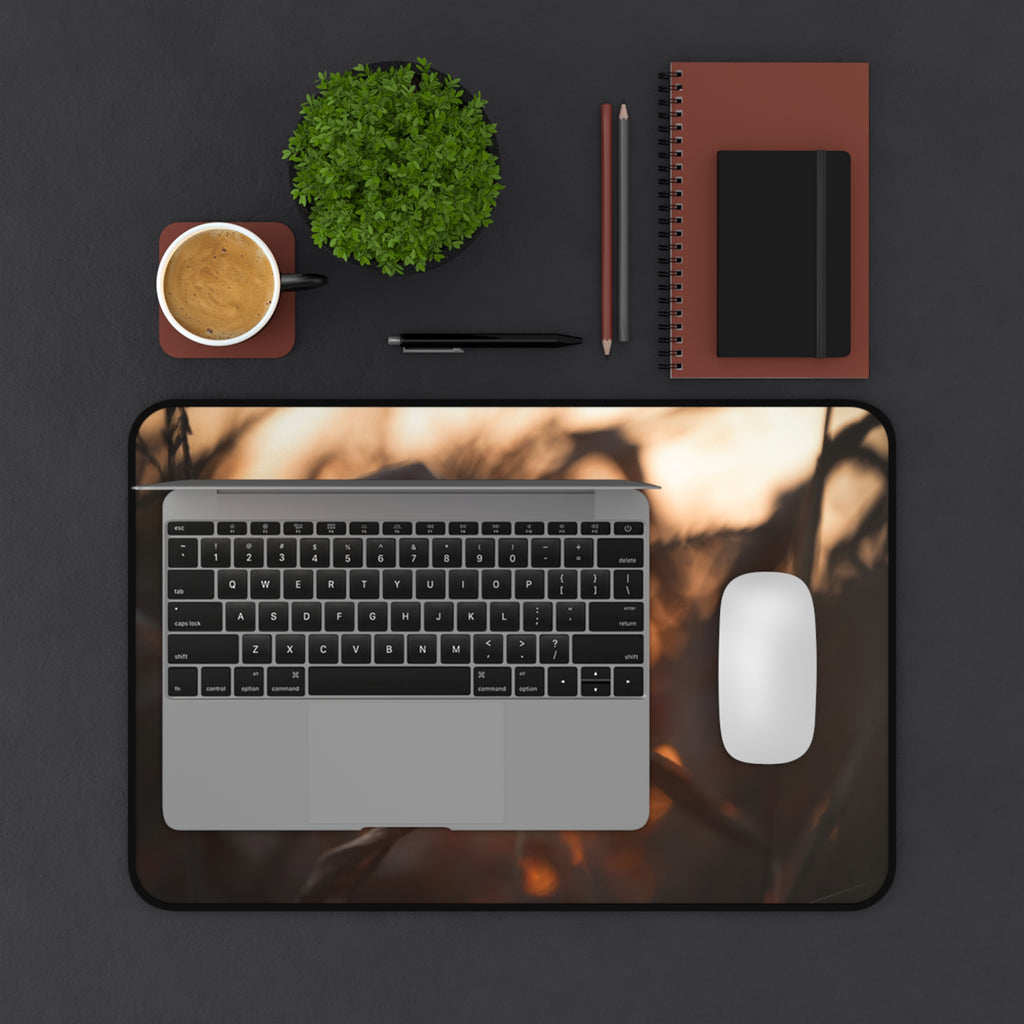 Desk Mat — Golden Sunset Cornfield Mouse Pad (Warm Nature Photo)