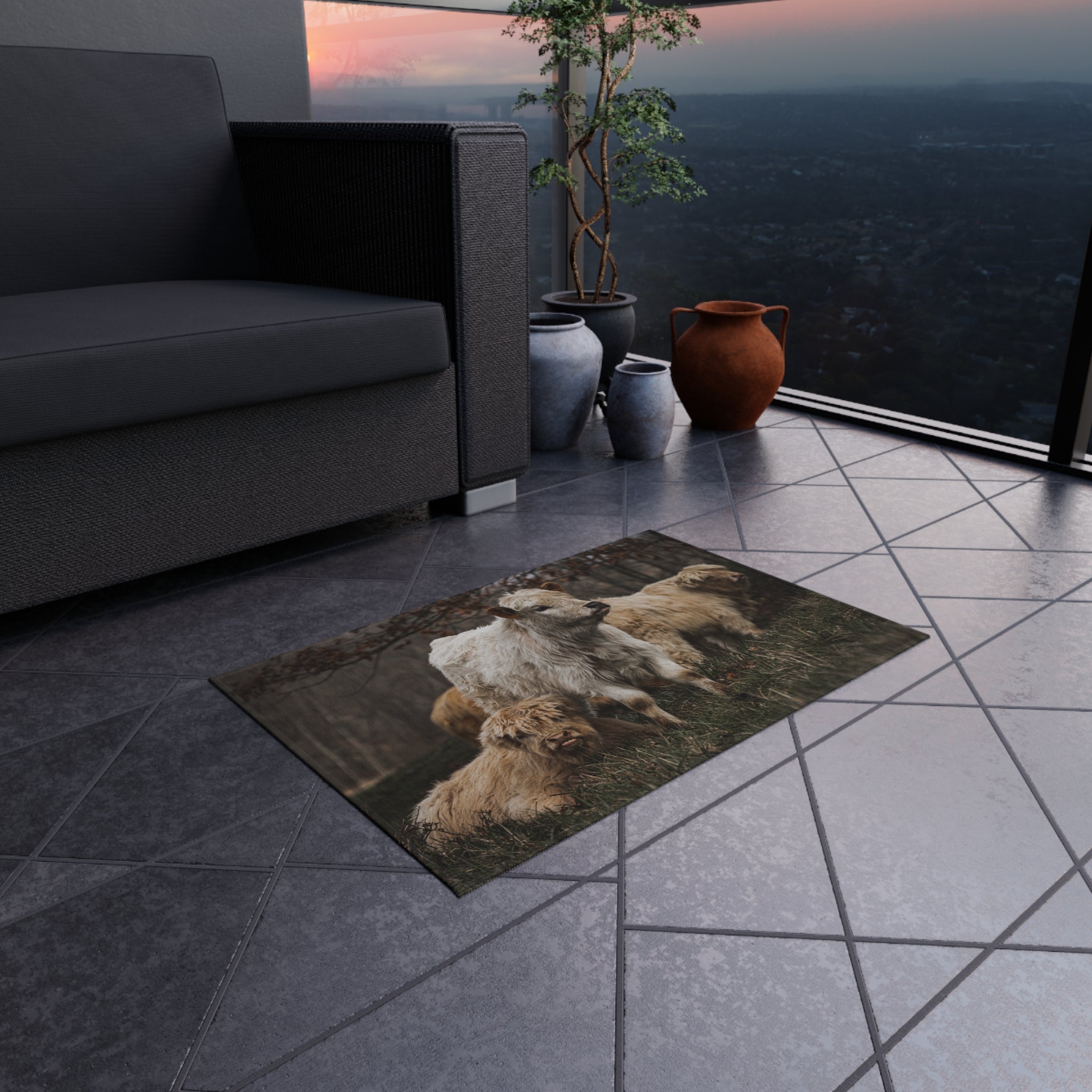 Highland Cattle Outdoor Rug – Rustic Farmhouse Patio Mat
