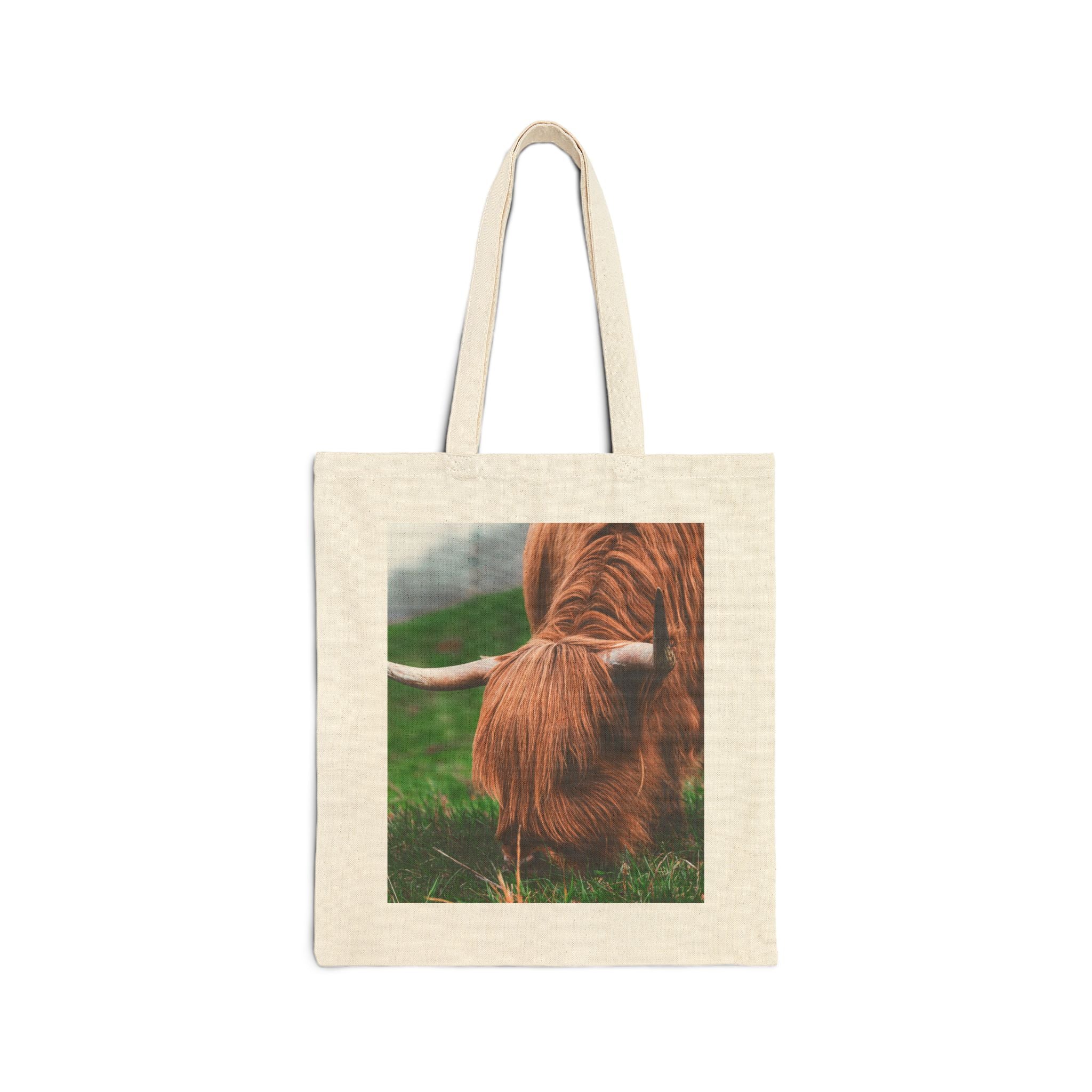 Highland Cow Canvas Tote Bag – Rustic Farm Animal Market Tote