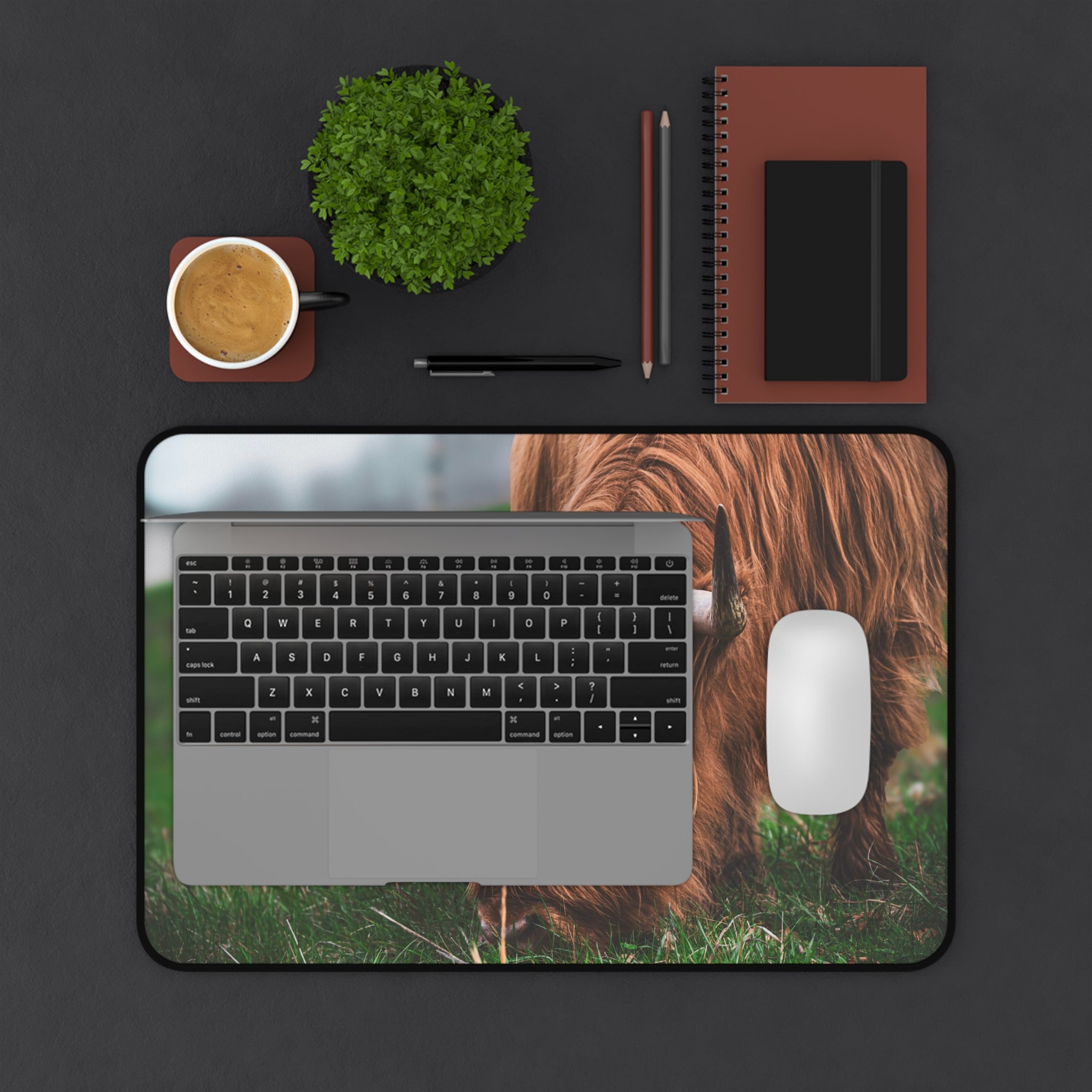 Highland Cow Desk Mat — Rustic Farm Animal Mouse Pad for Home Office